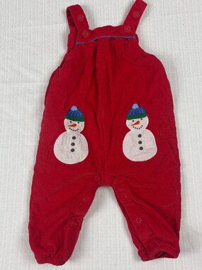 Baby Boden Baby Red Corduroy Snowman Applique Overalls Dungarees Size 6-9 Month